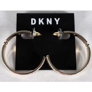 NWT DKNY CLEAR CRYSTAL HOOP EARRINGS GOLD TONE